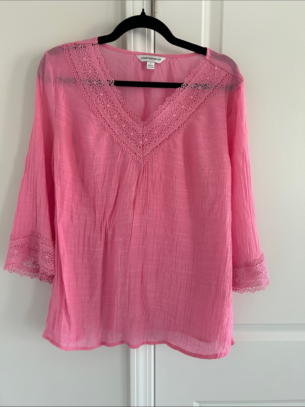Counterparts Hot Pink Lace-Trim V-Neck Tunic